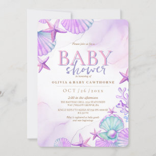 Unterhalb des Sea Baby Shower Ocean Aquarell pink Einladung