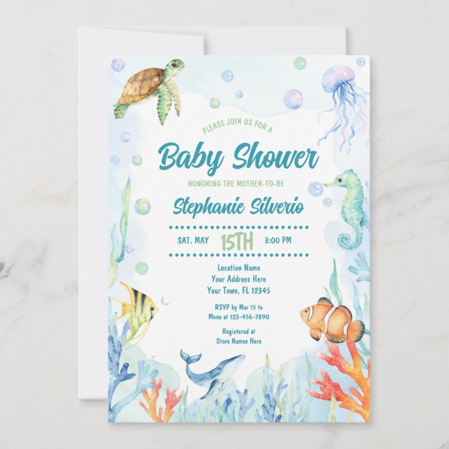 Unterhalb des Sea Baby Shower Watercolor Einladung (Vorderseite)