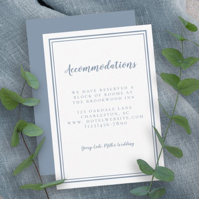 Unterkunft Einfache, dunkelblaue Details Hochzeit Begleitkarte (Accommodations Simple Dusty Blue Detail Wedding Enclosure Card)