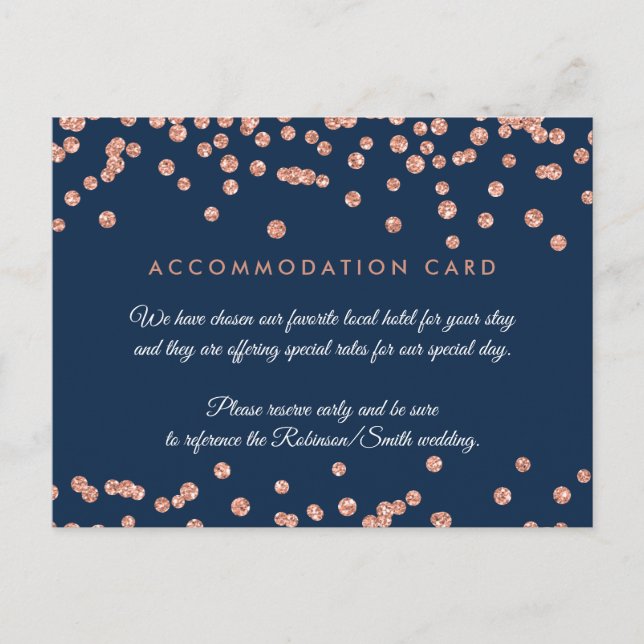 Unterkunft Rose Gold Glitzer Confetti Navy Blue Postkarte (Vorderseite)