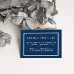 Unterkunftskarten für Marinehotel und White Weddin Begleitkarte<br><div class="desc">Schicken Sie diese schicken,  kleinen Karten in Ihre Hochzeitseinladungen,  um aus der Stadt lassen Gäste wissen,  was Hotel-Arrangements oder Gruppen-Codes. Die großen blauen Karten der Marine zeichnen sich durch elegante,  weiße Blockbuchstaben aus. Koordiniert mit unserer Hochzeitssuite Ocean Tides.</div>