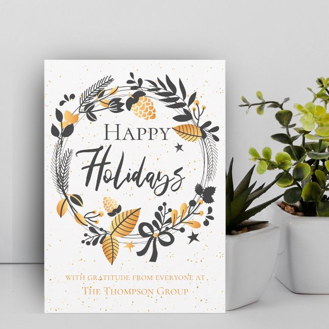 Unternehmen | Gelber Schwarzer Kranz | Happy Holid Mitteilungskarte (Corporate | Yellow Black Wreath | Happy Holidays Note Card)
