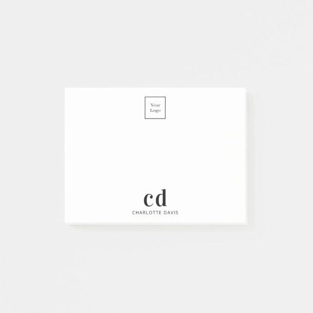 Unternehmen mit weißem Logo und schwarzem Monogram Post-it Klebezettel (Vorderseite)