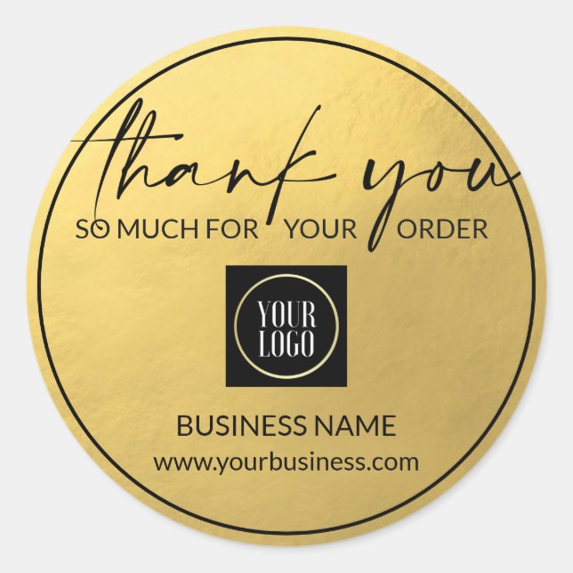 Unternehmen Vielen Dank Gold Black | LOGO hinzufüg Runder Aufkleber (Vorderseite)