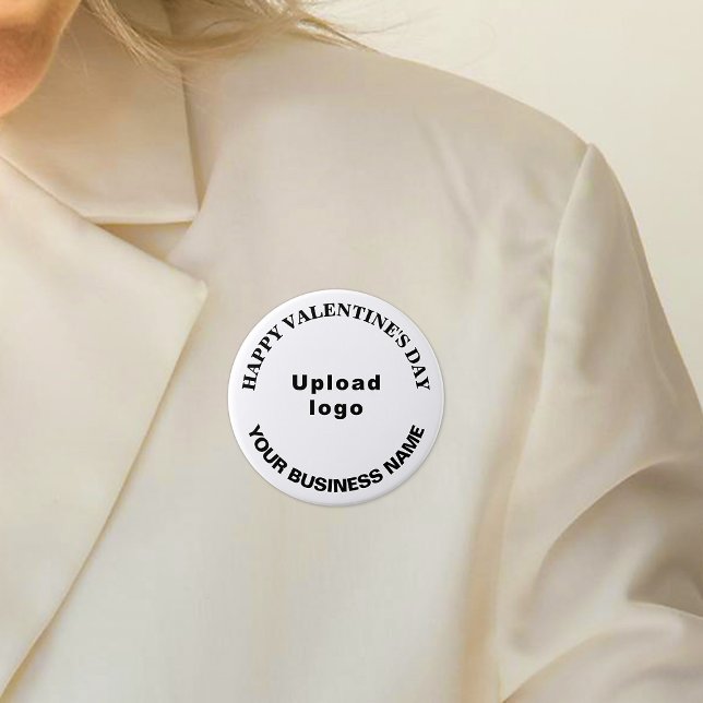 Unternehmensgrüße auf weißem Runden Button (Business name and logo with Happy Valentine's Day greeting on white round button.)