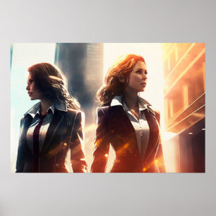 Unternehmerinnen in einer Stadt der Zukunft Poster