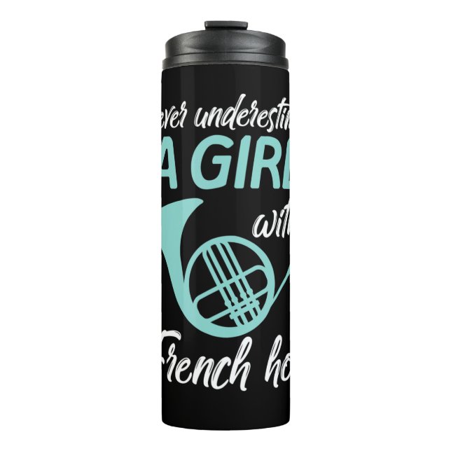 Unterschätze niemals ein Mädchen mit einer französ Thermosbecher (Vorderseite)