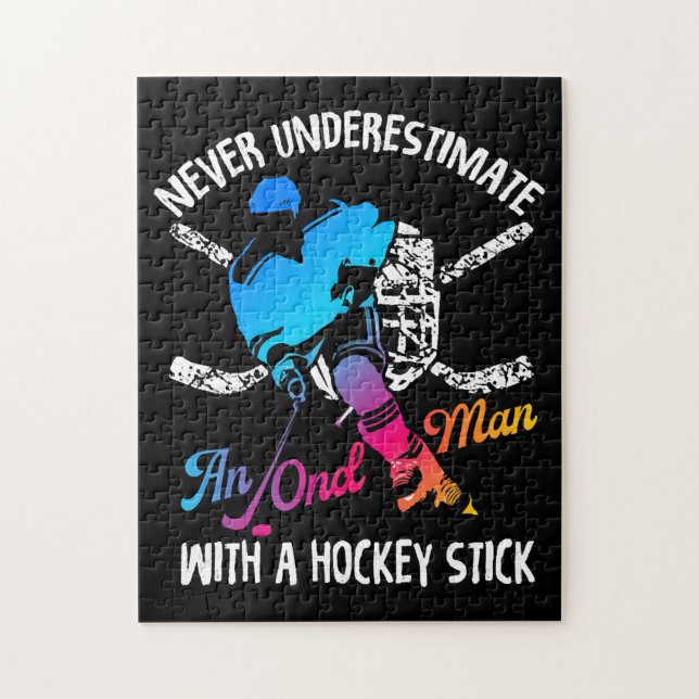 Unterschätzen Sie nie einen alten Mann mit Hockeys Puzzle (Vertikal)