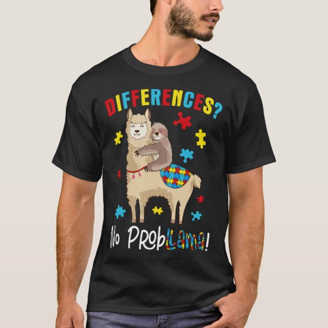 Unterschied Kein Prob Llama Sloth Llama Puzzle Aut T-Shirt (Vorderseite)