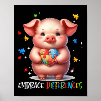 Unterschiede akzeptieren Puzzle Herz Schwein Autis Poster
