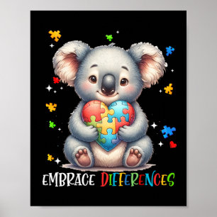 Unterschiede Puzzle Herz Koala Autismus bewusst Poster