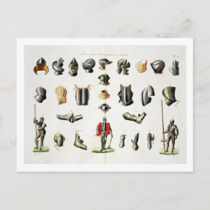 Unterschiedliche Stücke der Rüstung eines Ritters, Postkarte