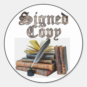 Unterschriebene Kopierbücher und Quill Runder Aufkleber