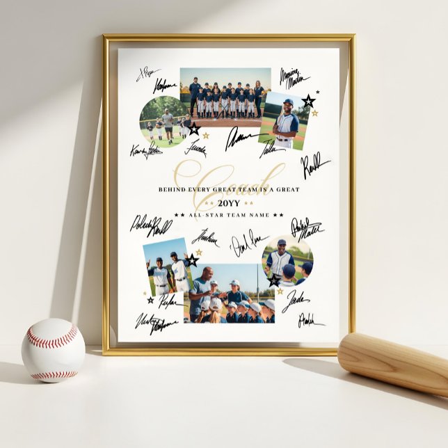 Unterschrift des Coach-Wertermittlungsteams Poster (Coach Appreciation Photo Collage Team Signature Poster (Example of how you can sign the poster))