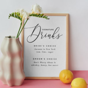 Unterschrift Drinks. Schwarz-Weiß-Hochzeit Poster