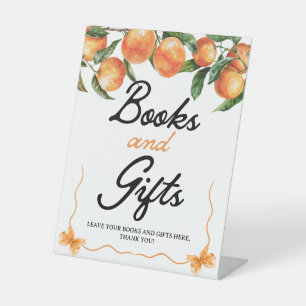 Unterschrift für Bücher und Geschenke Orange Bab Sockelschild