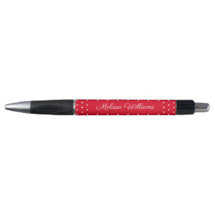 Unterschrift Name White Polka Dots & Red Backgroun Kugelschreiber