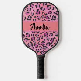 Unterschrift Retro Rosa und Orange Leopard Pickleball Schläger