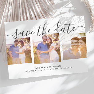 Unterschrift Schrift Drei Fotos Grau Save The Date Ankündigungspostkarte