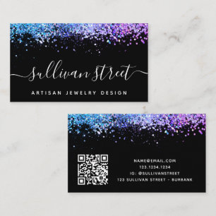 Unterschrift Script Glitter Glam QR Code Visitenkarte
