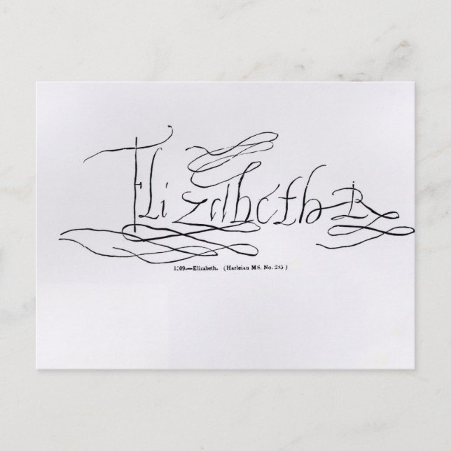 Unterschrift von Königin Elizabeth I. Postkarte (Vorderseite)
