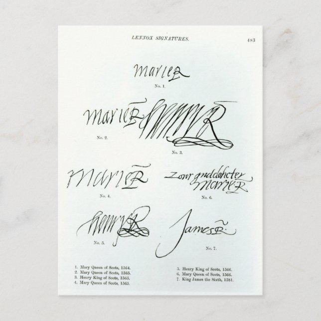 Unterschriften der Mary Queen of Schotten Postkarte (Vorderseite)