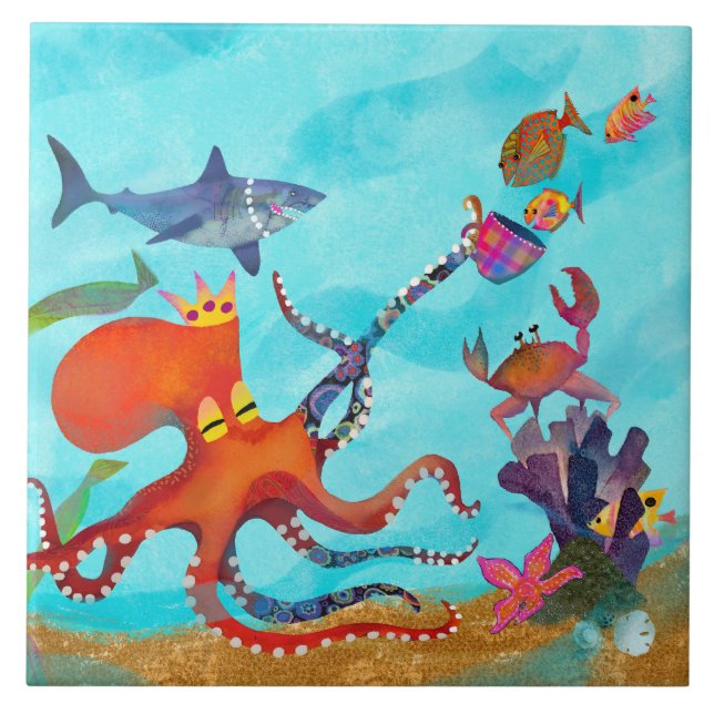 Untersee Octopus Erlebnis Keramik Küche Tile Fliese (Vorderseite)