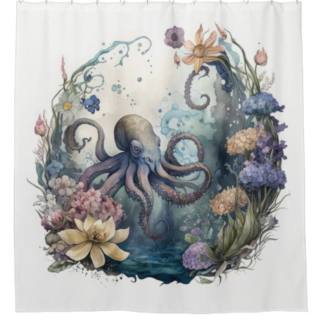 Unterseeboot Octopus floral Duschvorhang (Vorderseite)