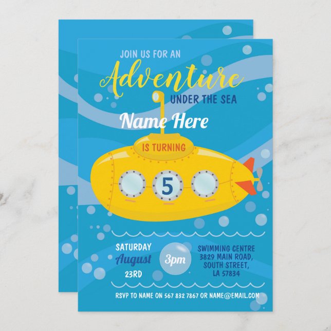 Unterseeboot zum Geburtstag einladen Party Sea Einladung (Vorne/Hinten)