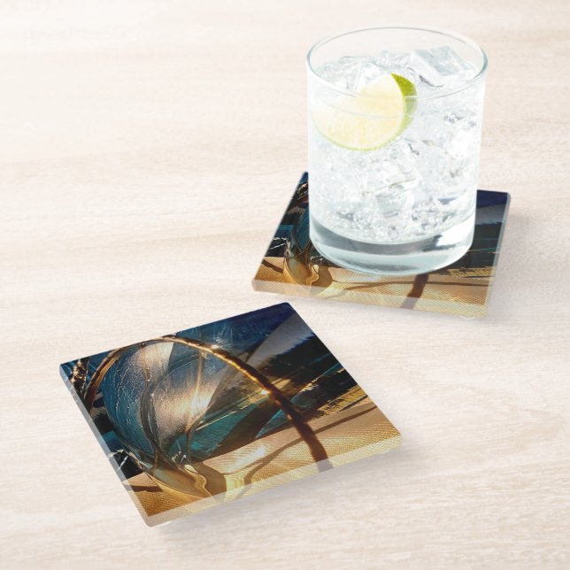 Untersetzer aus aquamarinem und Gold (Schrägansicht)