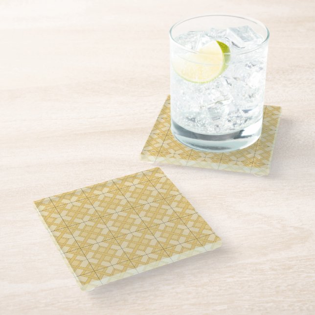Untersetzer aus Glas, gelbes Gitter (Schrägansicht)