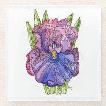 Untersetzer aus Glas, Lila Iris Wasserfarbe