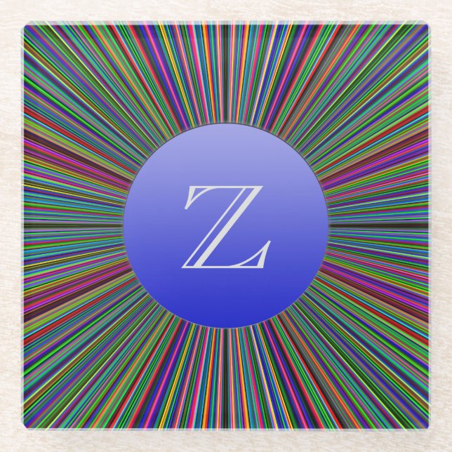 Untersetzer aus Glas mit ColorBurst Monogramm blau (Vorderseite)