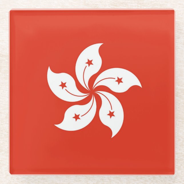 Untersetzer aus Glas mit der Flagge Hongkongs (Vorderseite)