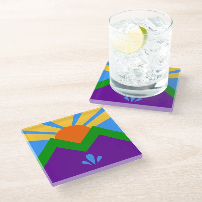 Untersetzer aus Glas mit der Flagge von Manitou Sp (Schrägansicht)