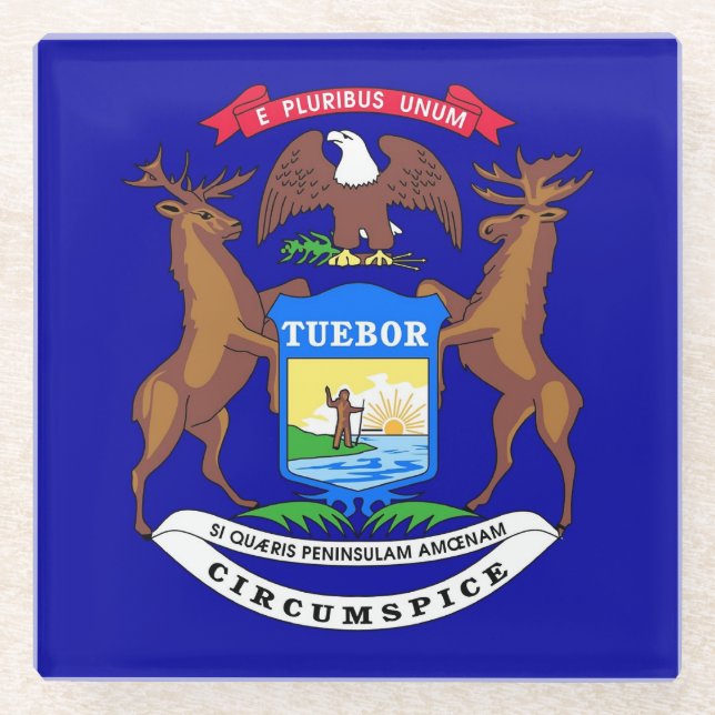 Untersetzer aus Glas mit der Flagge von Michigan,  (Vorderseite)