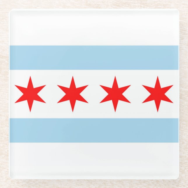 Untersetzer aus Glas mit Flagge von Chicago, Illin (Vorderseite)