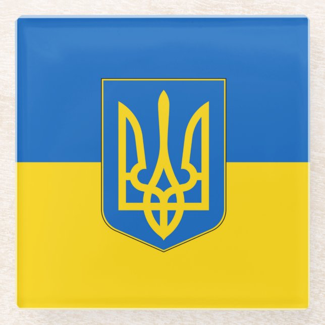 Untersetzer aus Glas mit ukrainischer Flagge (Vorderseite)