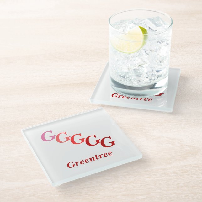 Untersetzer aus Glas - Name und Buchstaben (rot) (Schrägansicht)