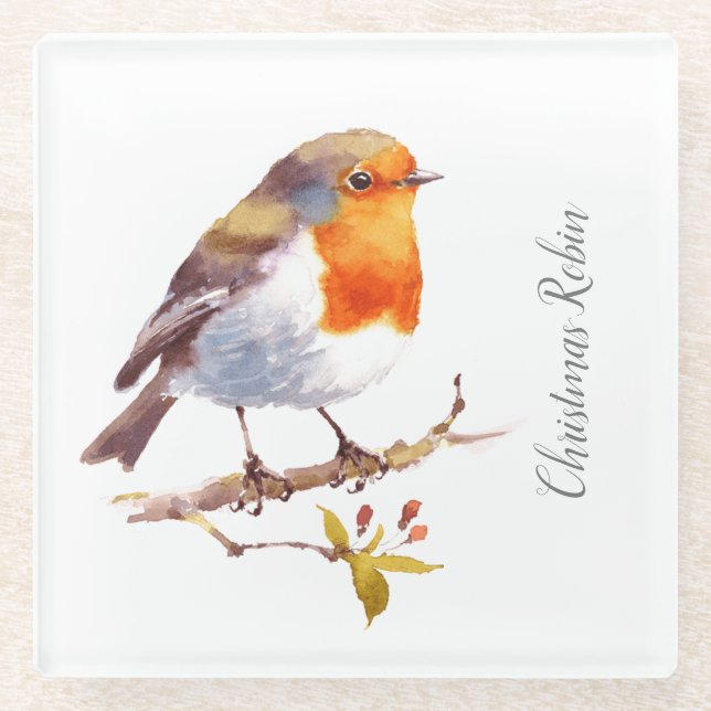 Untersetzer aus Glas - Robin Wasserfarben (Vorderseite)