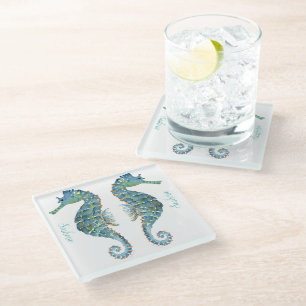 Untersetzer aus Glas - Wasserglas - Seepferd
