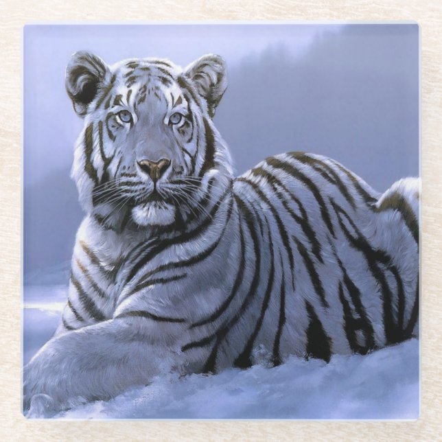 Untersetzer aus Glas/Weißtiger (Vorderseite)