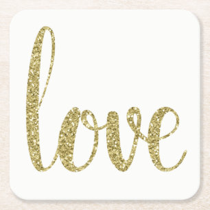 Untersetzer aus Gold, Liebe, Glitzer Schriftart