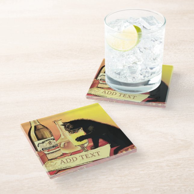 Untersetzer aus Katzenglas und Weinglas (Schrägansicht)