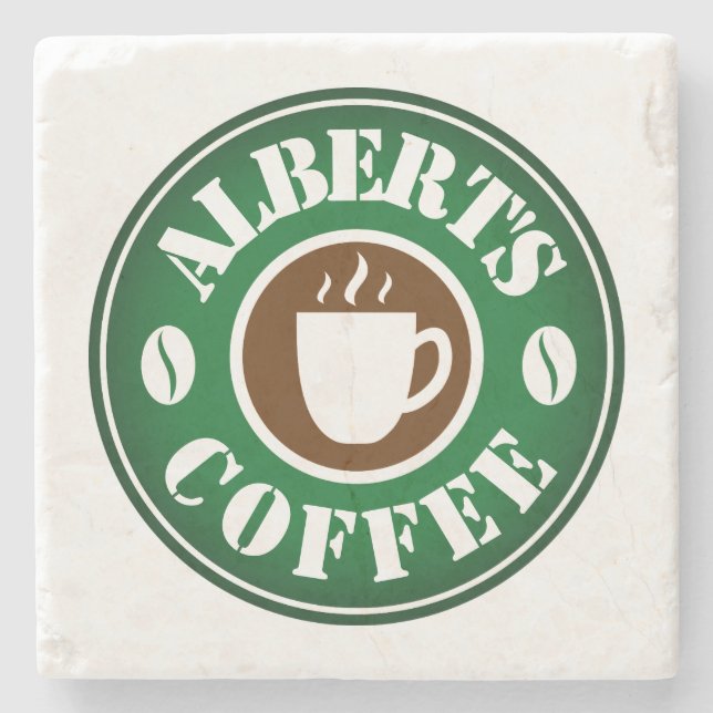 Untersetzer aus Marmor mit dem Logo für die Kaffee (Vorderseite)