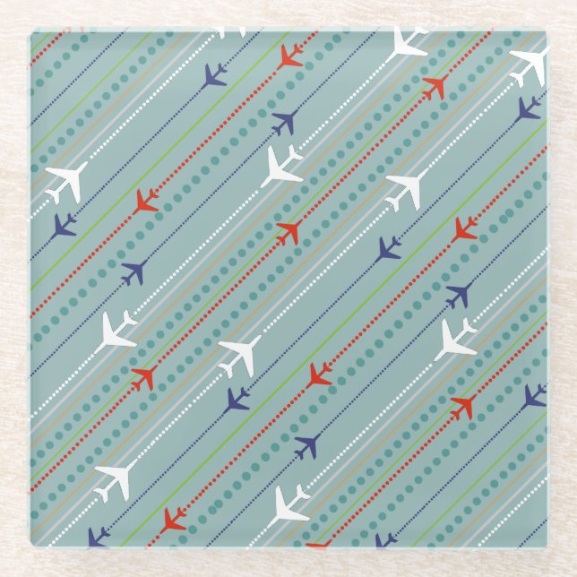 Untersetzer aus Marmorglas in Retro-Flugzeugmuster (Vorderseite)