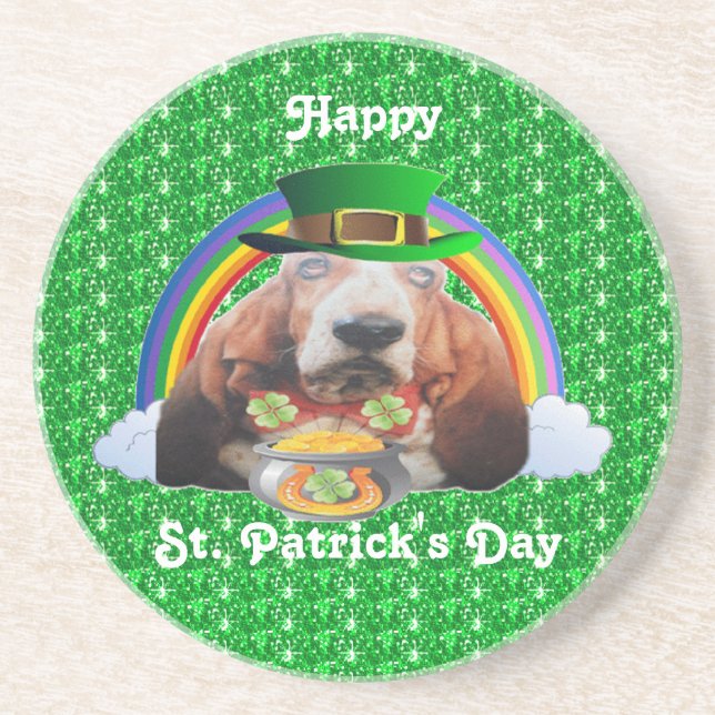 Untersetzer Basset Hound Happy St. Patrick's Day (Vorne)