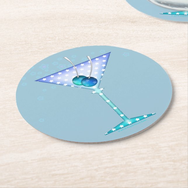 UNTERSETZER, BLAUE MARTINI DESIGN RUNDER PAPPUNTERSETZER (Angewinkelt)