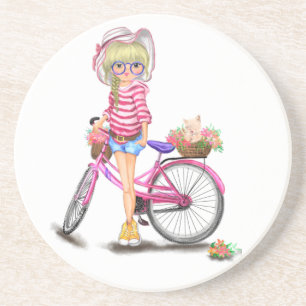Untersetzer Blonde Girl mit rosa Bike