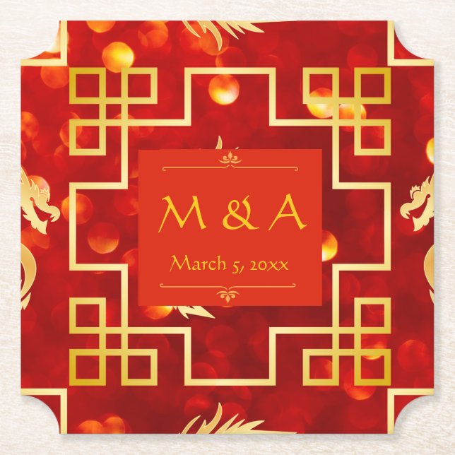 Untersetzer für Hochzeitszettel für Red and Gold D (Vorderseite)